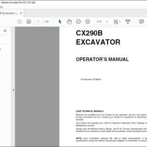 Case CX290B Excavator Operator's Manual 87364351 - PDF DOWNLOAD