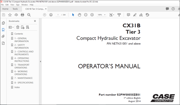 Case CX31B Tier 3 Compact Hydraulic Excavator Operator's Manual ...