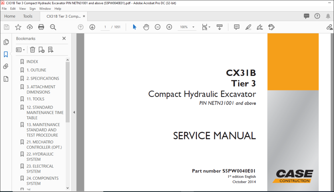 Case CX31B Tier 3 Compact Hydraulic Excavator Service Manual ...