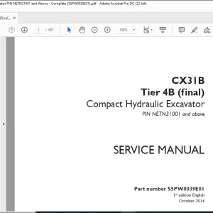 Case CX31B Tier 4B (final) Compact Hydraulic Excavator Service Manual S5PW0039E01 - PDF DOWNLOAD