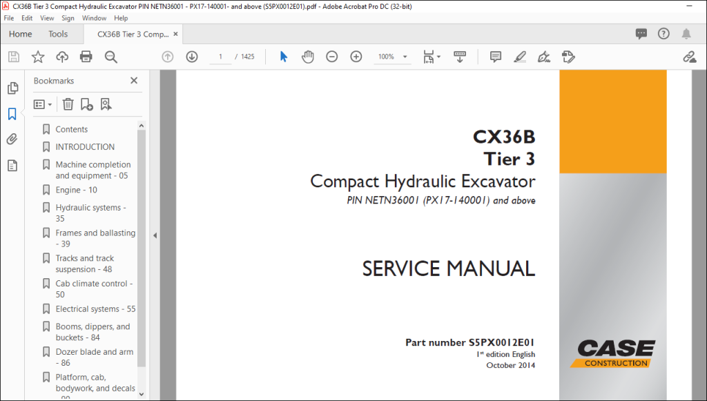 Case CX36B Tier 3 Compact Hydraulic Excavator Service Manual ...