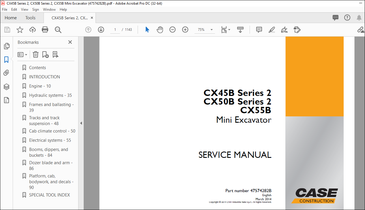 Case CX45B Series 2 CX50B Series 2 CX55B Mini Excavators Service Manual ...