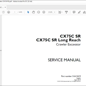 Case CX75C SR CX75C SR Long Reach Crawler Excavator Service Manual 51613419 - PDF DOWNLOAD