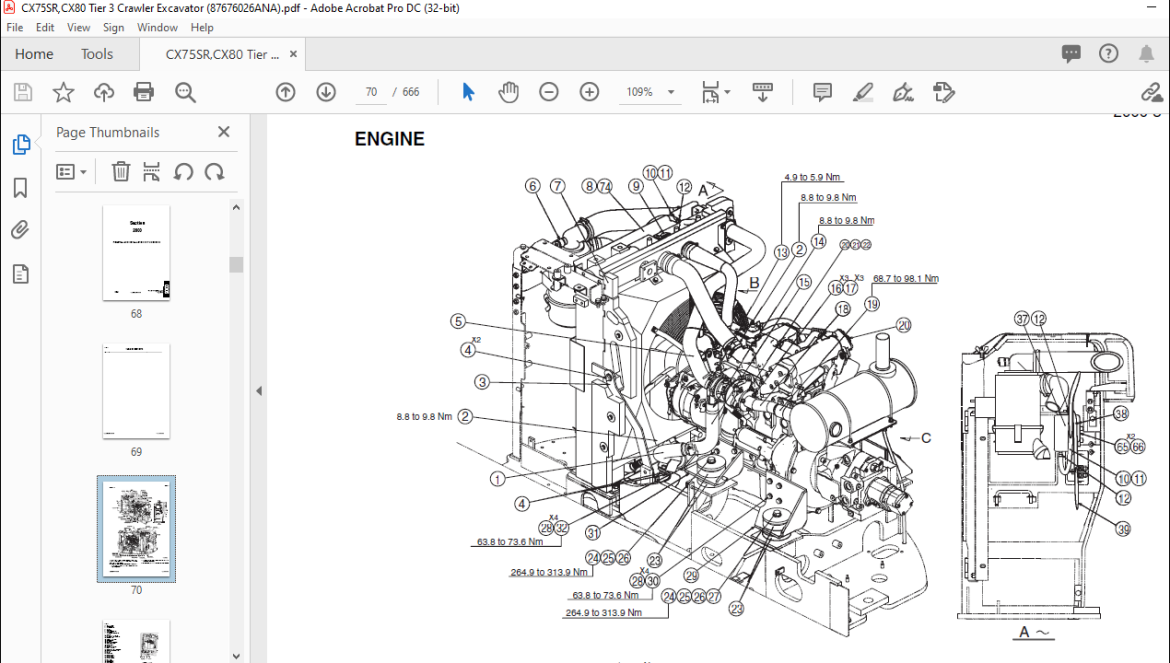 Case CX75SR CX80 Tier 3 Crawler Excavator Service Manual 87676026A ...