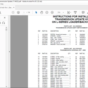 Case L-Series Loader Backhoe Transmission Update Kits Installation Instructions Manual 7-54022