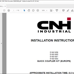 Case Quick Coupler Kit (Europe) CX26C CX30C E26C E30C Mini Excavator Installation Instructions Manual 90403388