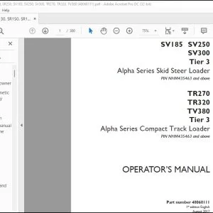 Case SR130 SR200 SR150 SR220 SR175 SR250 SV185 SV250 SV300 Tier 3 Skid Steer Loader TR270 TR320 TV380 Tier 3 Compact Track Loade Operator's Manual 48068111