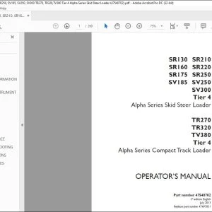 Case SR130 SR210 SR160 SR220 SR175 SR250 SV185 SV250 SV300 Tier 4 Skid Steer Loader TR270 TR320 TV380 Tier 4 Compact Track Loader Operator's Manual