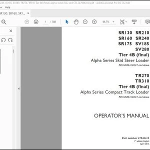 Case SR130 SR210 SR160 SR240 SR175 SV185 SV280 Tier 4B (final) Skid Steer Loader TR270 TR310 Tier 4B (final) Compact Track Loader Operator's Manual