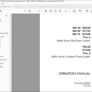 Case SR130 SR250 SR160 SV185 SR175 SV300 Tier 4 Skid Steer Loader TR320 TV380 Tier 4 Compact Track Loader Operator's Manual