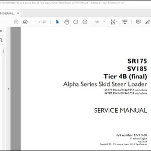 Case SR175 SV185 Tier 4B (final) Alpha Series Skid Steer Loader Service Manual 47711658 - PDF
