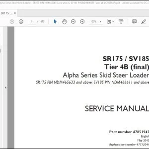 Case SR175 SV185 Tier 4B (final) Alpha Series Skid Steer Loader Service Manual 47851947 - PDF DOWNLOAD