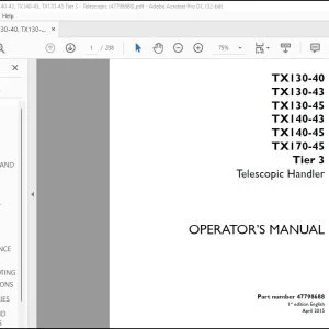Case TX130-40 TX130-43 TX130-45 TX140-43 TX140-45 TX170-45 Tier 3 Telescopic Handler Operator's Manual