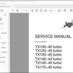 Case TX130-40 turbo TX130-43 turbo TX130-45 turbo TX140-43 turbo TX140-45 turbo TX170-45 turbo Telehandlers Service Manual 87595115A