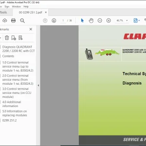 Claas Balers QUADRANT 2200 with CCT QUADRANT 2200 RC with CCT Diagnosis Technical Systems Manual