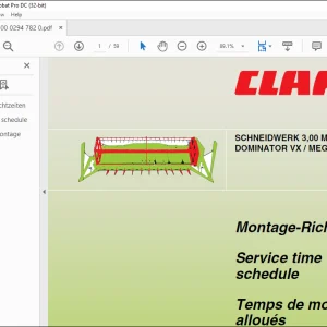 Claas Combines CUTTERBAR 3.00 M – 9.00 M Time Schedule Manual - PDF DOWNLOAD