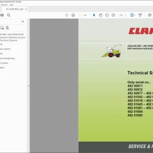 Claas Forage Harvesters JAGUAR 900 - 830 SPEEDSTAR with mechano-hydraulic ground drive EN Technical System Manual - PDF DOWNLOAD