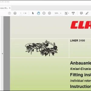 Claas Swather LINER 3100 Individual rotor lift Fitting Instructions Manual_DE_FR_EN_IT_ES_RU -  PDF DOWNLOAD
