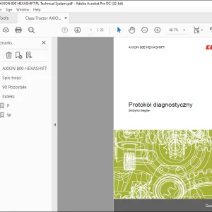 Claas Tractor AXION 800 HEXASHIFT Protokół diagnostyczny Skrzynia biegów Technical Manual - PDF  (Polish)