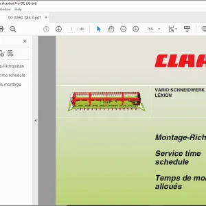 Claas VARIO SCHNEIDWERK LEXION Service time schedule Manual - PDF DOWNLOAD