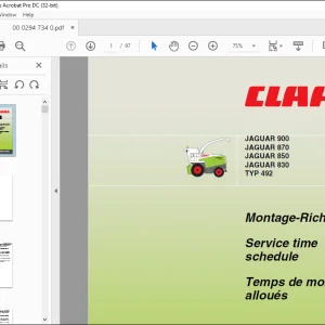 Class Forage Harvesters JAGUAR 900-830 Typ 492  Time Schedule Manual - PDF DOWNLOAD