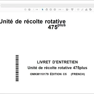 FENDT 475plus Unite de recolte rotative LIVRET  D'ENTRETIEN - PDF DOWNLOAD (FRENCH)