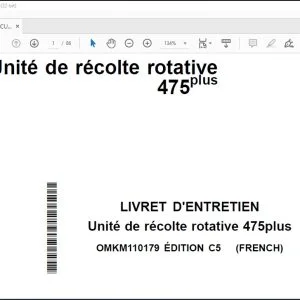 FENDT 475plus Unite de recolte rotative LIVRET  D'ENTRETIEN - PDF DOWNLOAD (French)