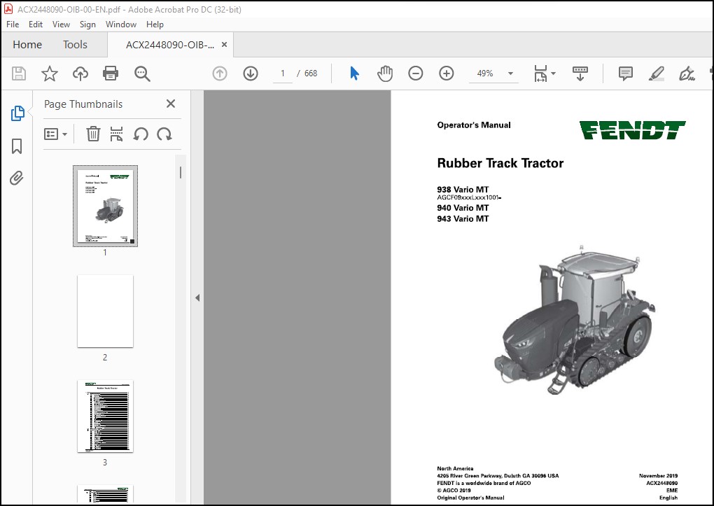 FENDT NA Rubber Track Tractor 938 Vario MT 940 Vario MT 943 Vario MT ...