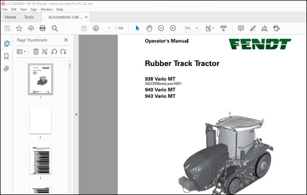 FENDT EU Rubber Track Tractor 938 Vario MT 940 Vario MT 943 Vario MT ...