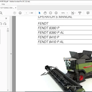 Fendt Eu Harvesting 8380P 8380P AL 8410P 8410P AL Combines Operator's Manual - PDF DOWNLOAD