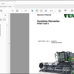 Fendt NA Harvesting 5225 E Combine Harvester Operator's Manual - PDF DOWNLOAD