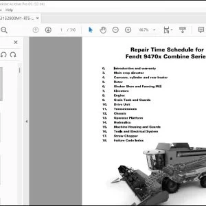 Fendt NA Harvesting 9470x Combine Series Repair Time Schedule Manual - PDF DOWNLOAD