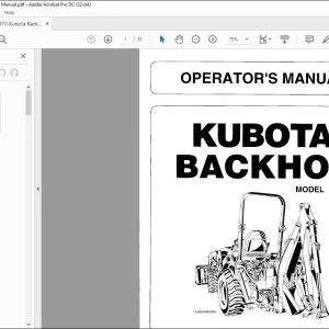 Kubota BH70 Backhoe Operator's Manual - PDF DOWNLOAD