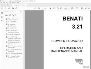 Benati 3.21 Crawler Excavator Operation & Maintenance Manual 59822006 - PDF DOWNLOAD