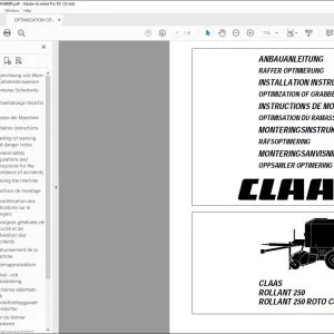CLAAS Baler ROLLANT 250 250 ROTO CUT OPTIMIZATION OF GRABBER INSTALLATION INSTRUCTIONS Manual_DE_EN_FR_IT_ES - PDF