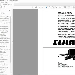 CLAAS Baler ROLLANT 250 250 ROTO CUT REINFORCEMENT OF TOW BAR INSTALLATION INSTRUCTIONS Manual_DE_EN_FR_IT_ES