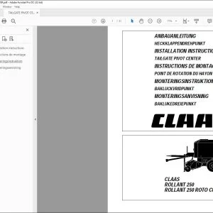 CLAAS Baler ROLLANT 250 250 ROTO CUT TAILGATE PIVOT CENTER INSTALLATION INSTRUCTIONS Manual_DE_EN_FR_IT_ES - PDF DOWNLOAD