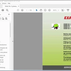 CLAAS Baler VARIANT 260 - 260 RC 280 - 280 RC 350 370 360 - 365 - 365 RC 380 - 385 - 385 RC Roller No. 5 greasable Fitting Instructions Manual_DE_EN_FR_IT_ES_RU