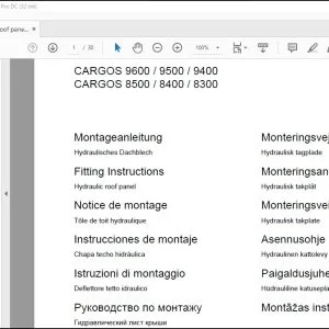 CLAAS CARGOS 9600  9500  9400  8500  8400  8300 Hydraulic roof panel Fitting Instructions Manual_DE_EN_FR_IT_ES_RU