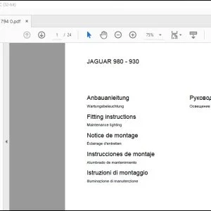 CLAAS FORAGE HAVERSTER JAGUAR 980 - 930 Maintenance lighting Fitting instructions Manual_DE_EN_FR_IT_ES_RU