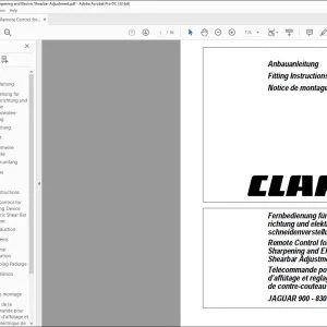 CLAAS Forage Harvesters JAGUAR 900 - 830 Remote Control for Knife Sharpening and Electric Shearbar Adjustment Fitting instructions Manual_DE_EN_FR