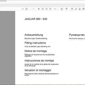 CLAAS Forage Harvesters JAGUAR 980 - 930 Crop accelerator gap adjusting unit Fitting instructions Manual_DE_EN_FR_IT_RU_ES  - PDF