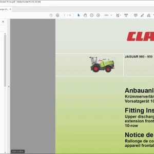 CLAAS Forage Harvesters JAGUAR 980 - 950 Upper discharge chute extension front attachment 10-row Fitting instructions Manual_DE_EN_FR