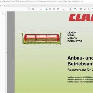 CLAAS LEXION MEGA MEDION DOMINATOR Rapsvorsatz für C900 - C370 Anbau- und Betriebsanleitung -  PDF DOWNLOAD