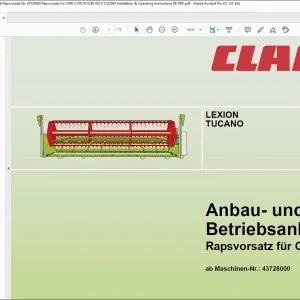 CLAAS LEXION TUCANO Rapsvorsatz für C900 - C370 Anbau- und Betriebsanleitung - PDF DOWNLOAD (German)