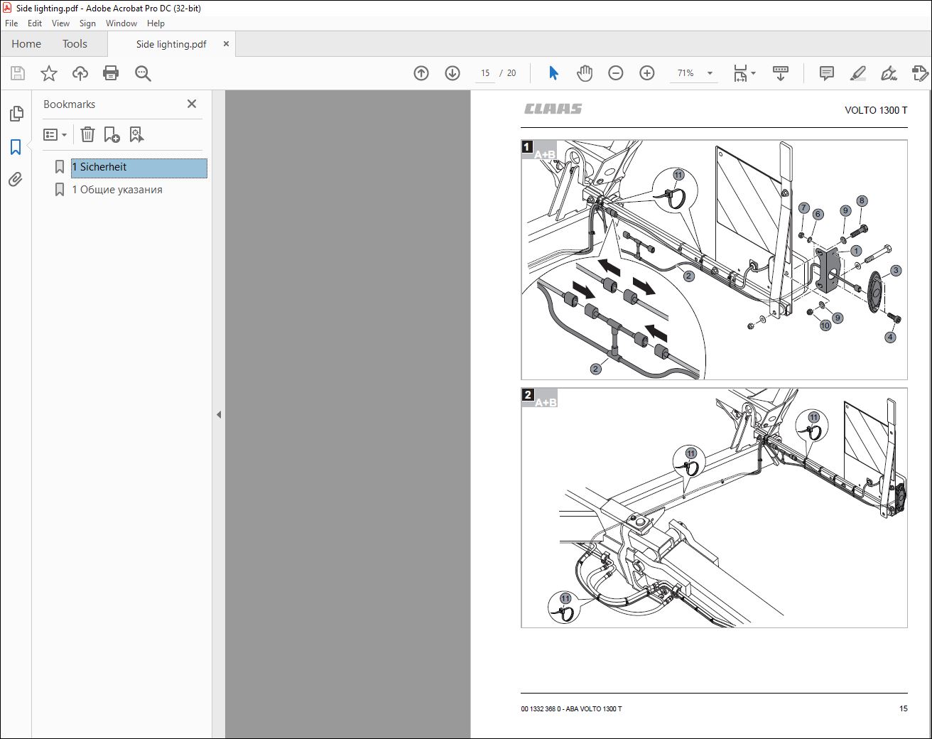 CLAAS Tedders VOLTO 1300 T Side lighting Fitting Instructions Manual_DE ...