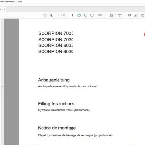 CLAAS Telehandler SCORPION 9040 7045 7040 7035 7030 Hydraulic trailer brake valve (proportional) Fitting Instructions Manual_DE_EN_FR_IT_ES_RU