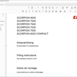 CLAAS Telehandlers SCORPION 9040 7045 7040 7035 7030 6030 COMPACT load stabilizer pressure switch Fitting Instructions Manual_DE_EN_FR