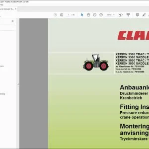CLAAS Tractor XERION 3300 TRAC / TRAC VC 3300 SADDLE TRAC 3800 TRAC / TRAC VC 3800 SADDLE TRAC Pressure reducer for crane operation Fitting Instructions Manual_DE_EN_SV