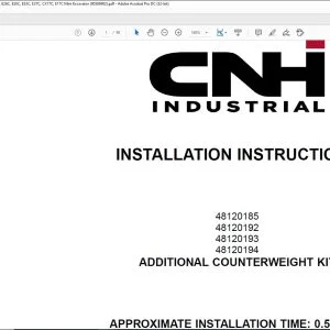 CNH Additional Counterweight Kit CX26C CX30C CX33C CX37C E26C E30C E33C E37C CX17C E17C Mini Excavator Installation Instructions Manual 90386982